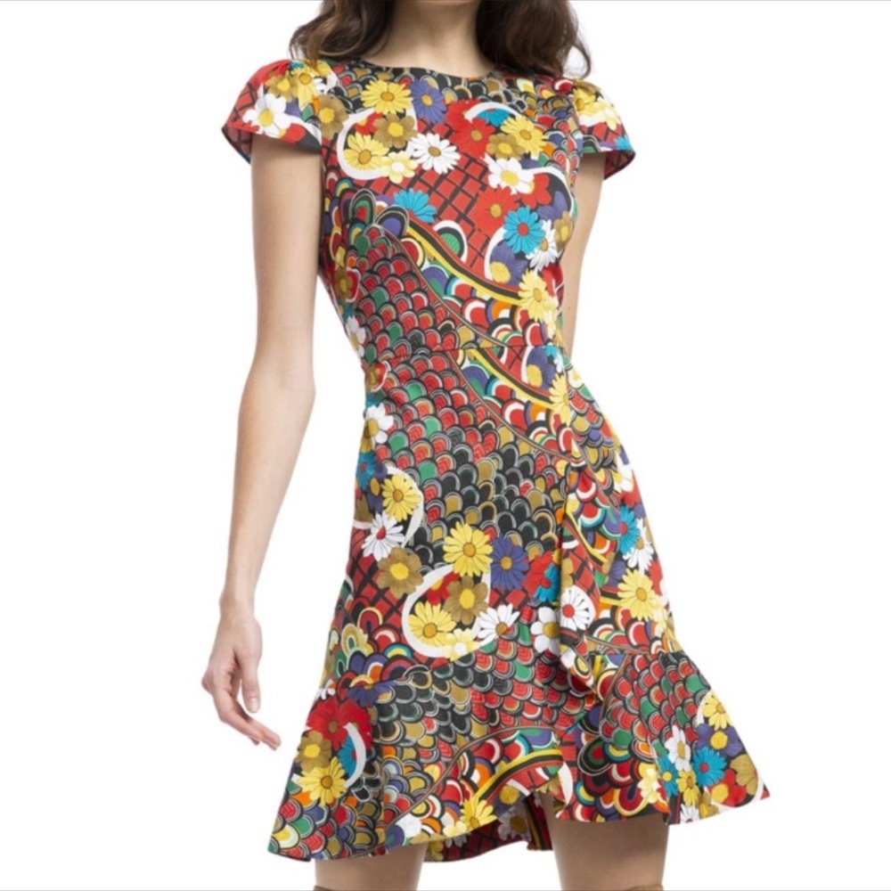 Alice + Olivia Kirby Ruffle Short-Sleeve Dress Sz 2 - Picture 6 of 9